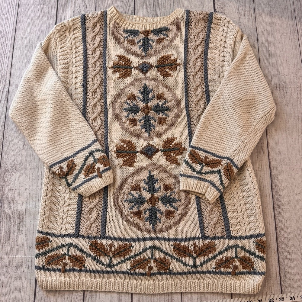 Partners Mervyn's Cotton Ramie Cable Knit Floral Sweater M Cottagecore Vintage